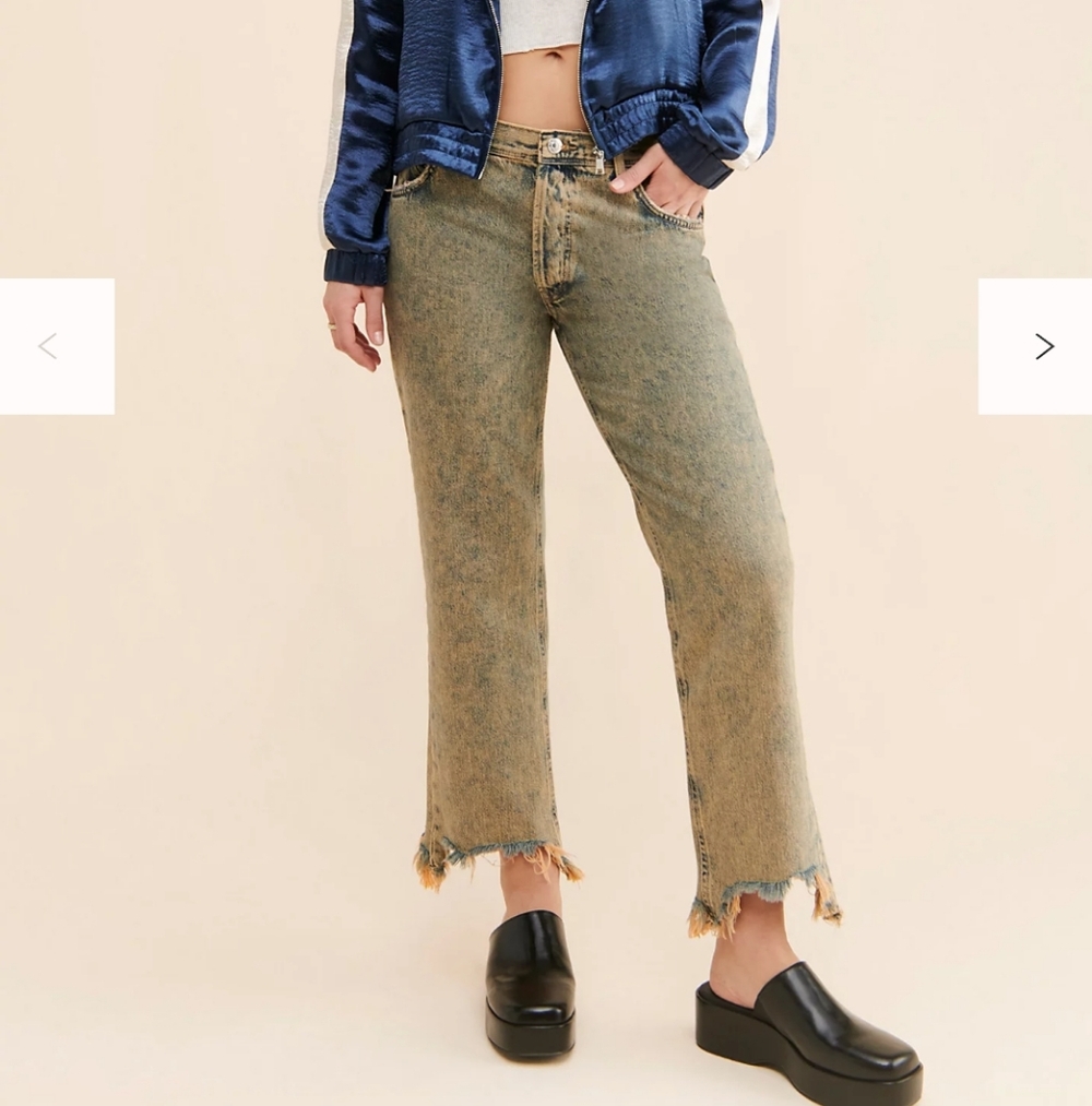 We The Free Free People Maggie Brown Wash Raw Hem Jeans Sz 28